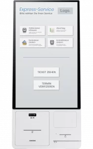 Ein Kiosksystem mit Option für individuelle Services und herkömmlichen Aufrufsystem-Features