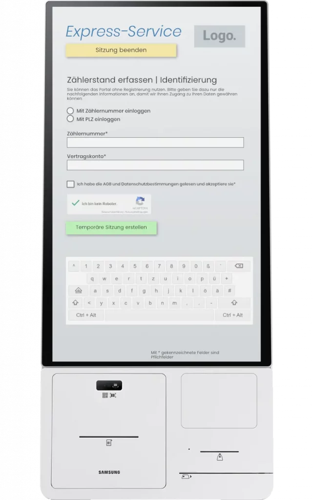 Ein Kiosksystem mit integriertem Service und mit digitaler Tastatur zur Eingabe von Informationen